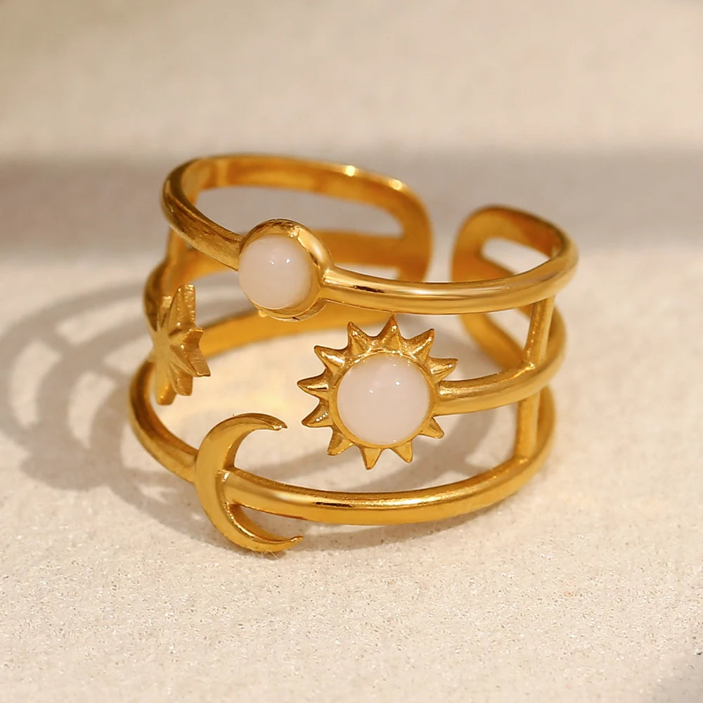 Trilayer Moon & Sun Ring