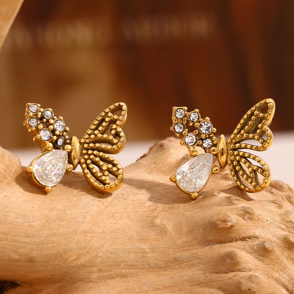 Zircon Butterfly Stud Earrings