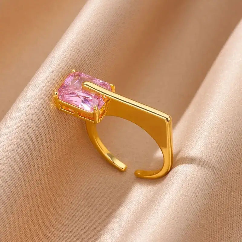 Pink Square Zircon Ring
