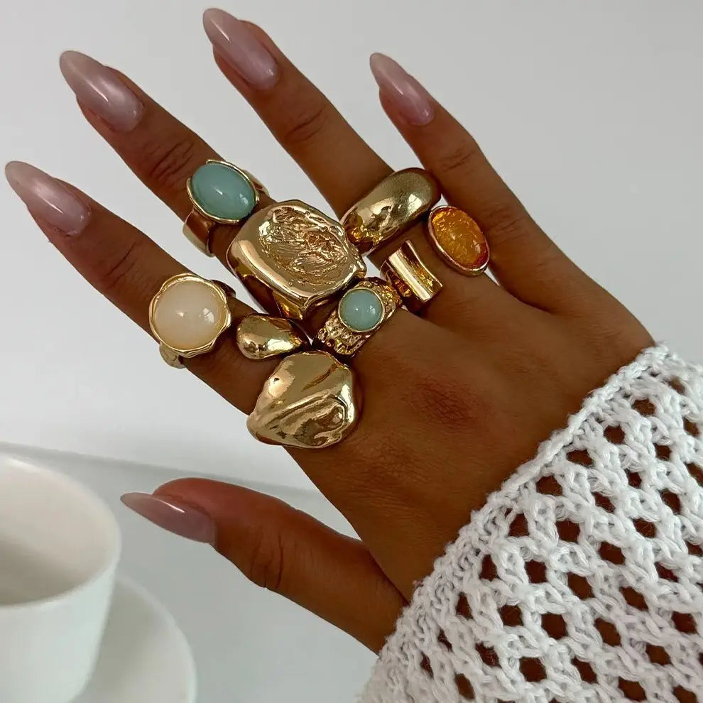 7 PCS Gemstone Ring Set