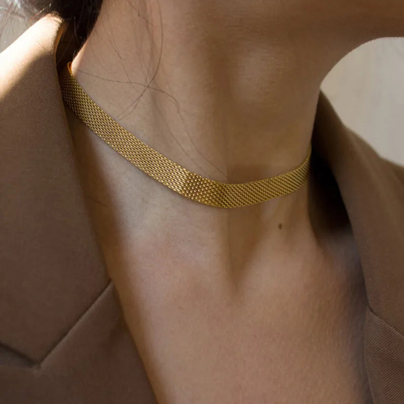 Gold Mesh Choker Necklace