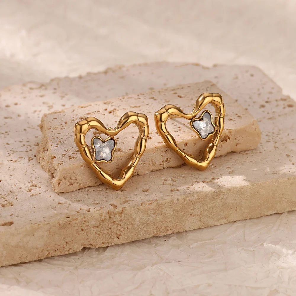 Gold Zircon Heart Earrings