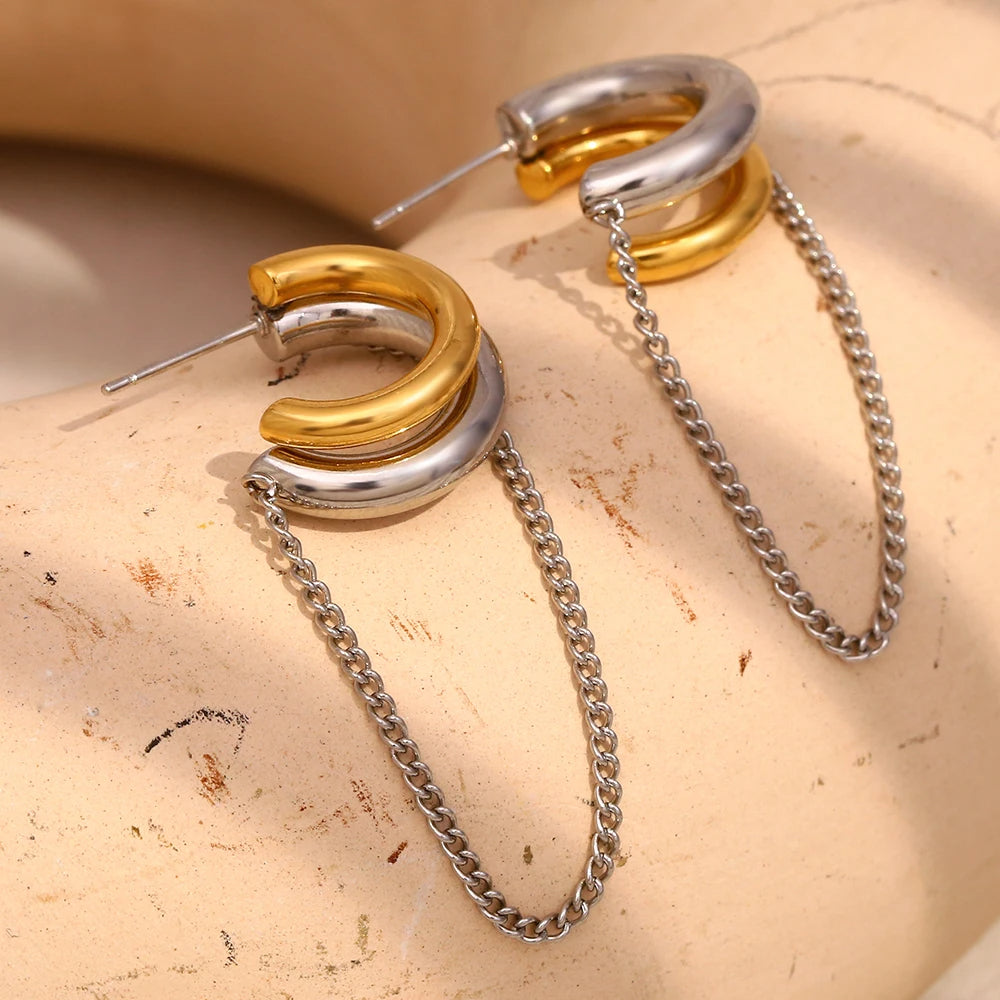 Dual Tone Chain Earrings
