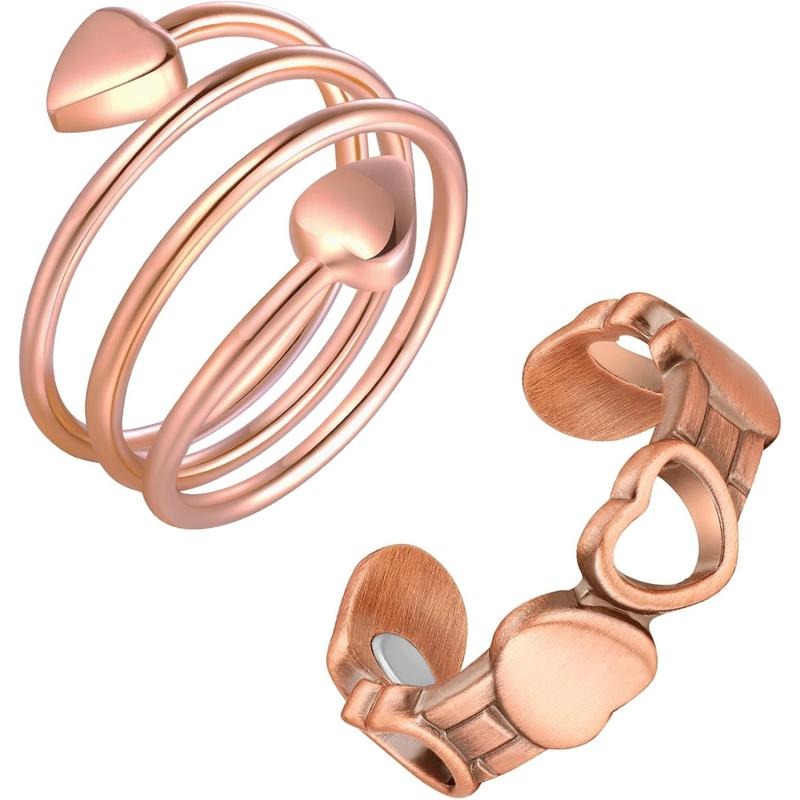 2 PCS Copper Heart Ring
