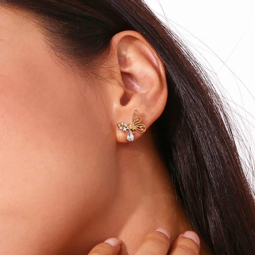 Zircon Butterfly Stud Earrings