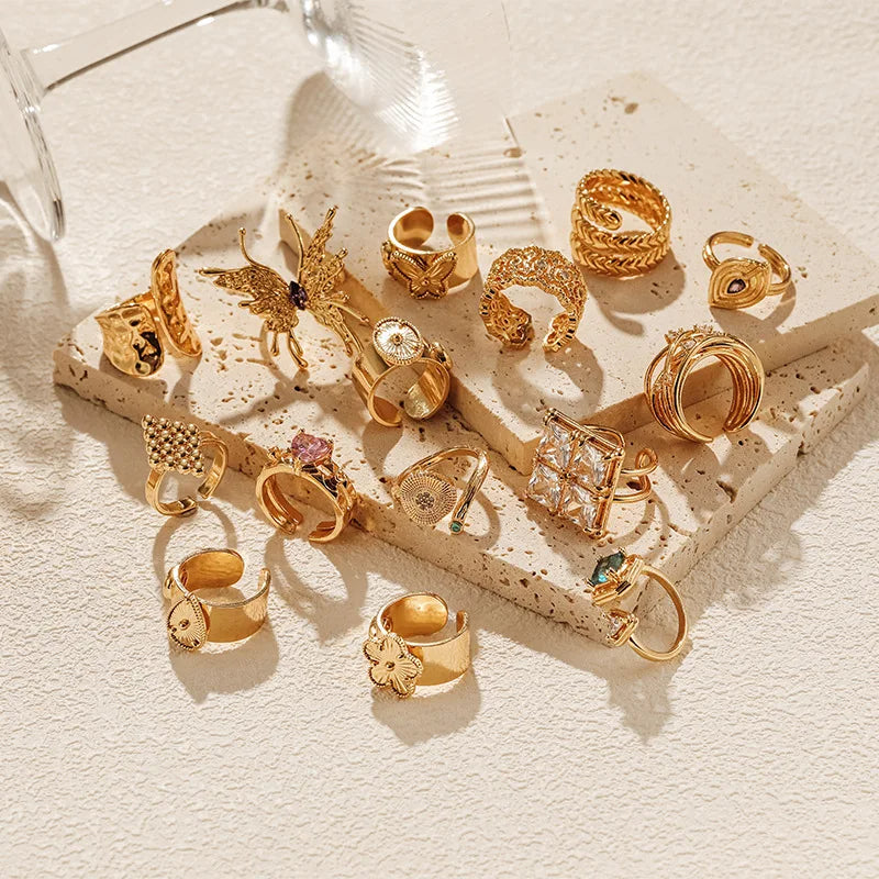 Gold Inlaid Zircon Ring