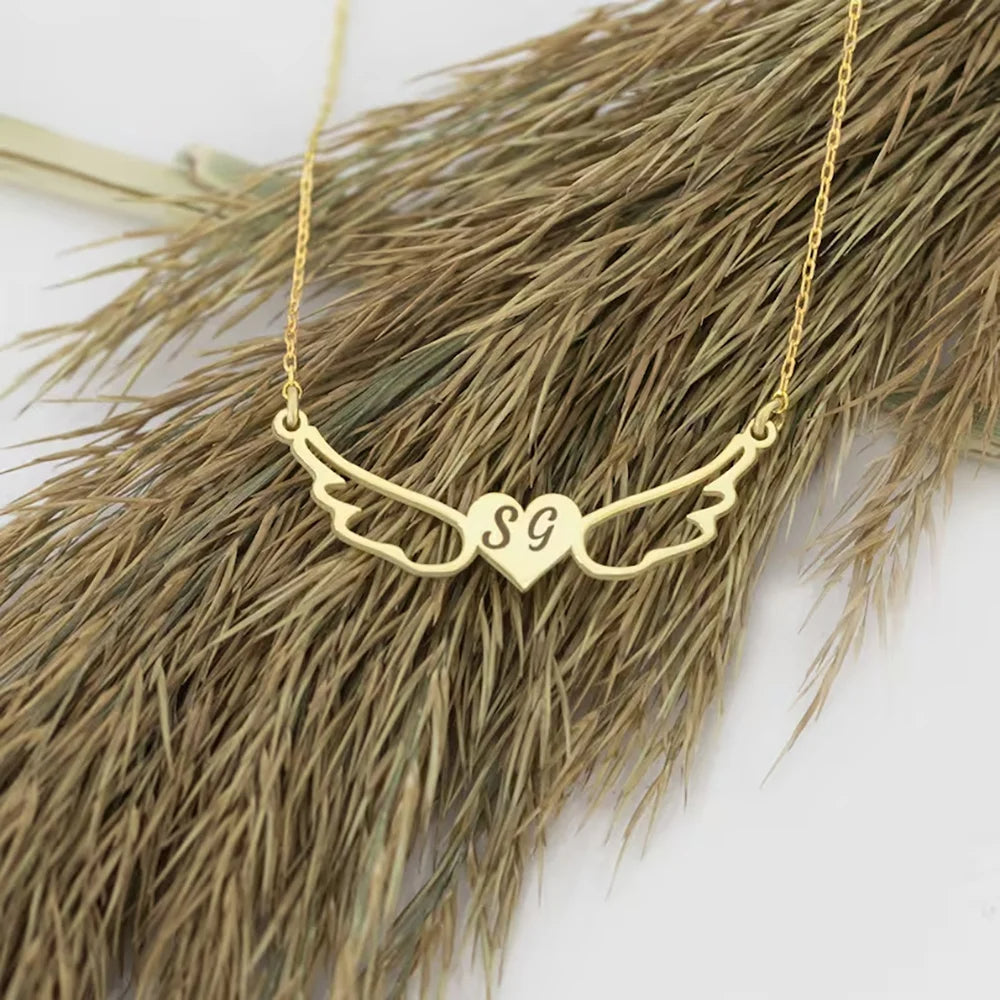 Angel Wing Initial Necklace