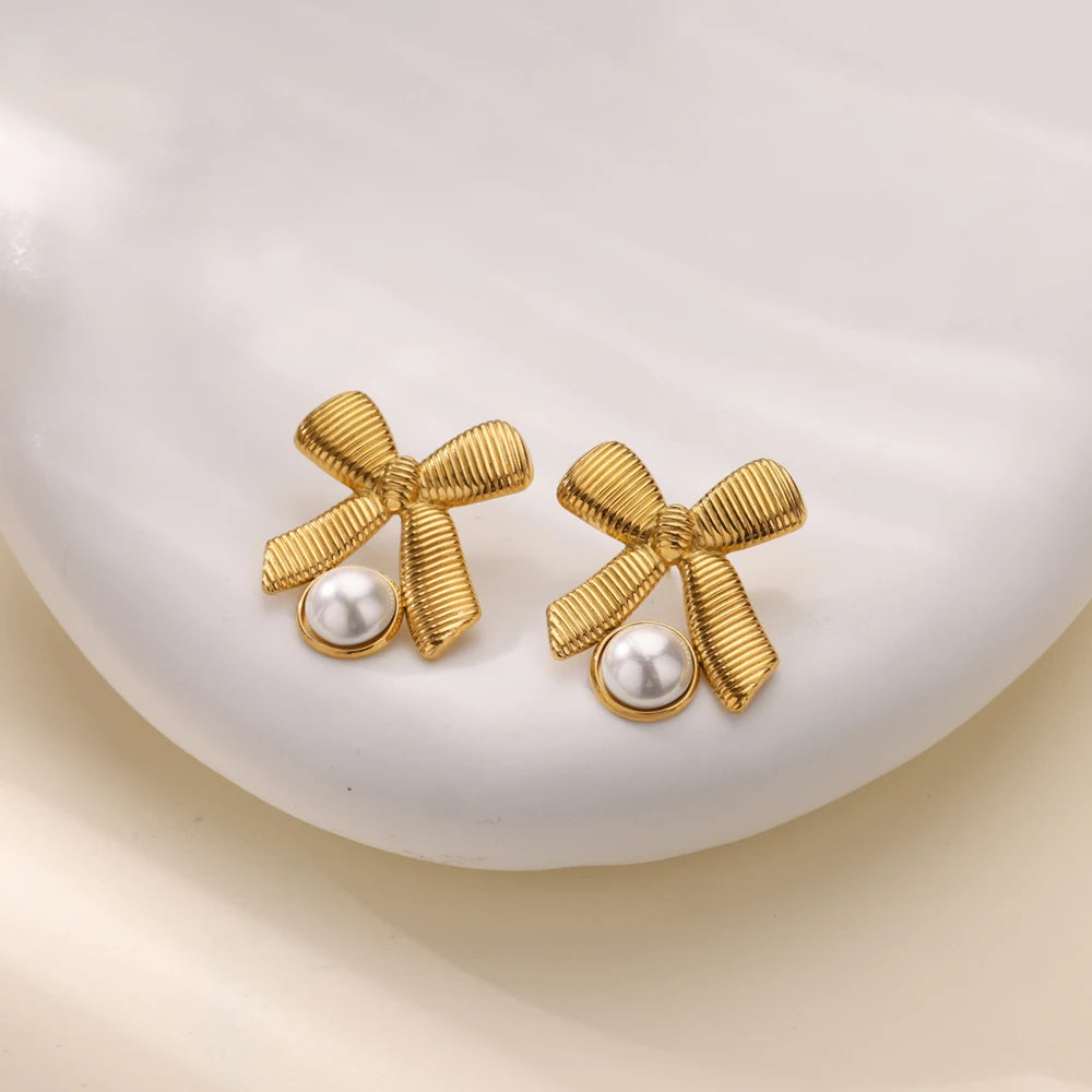 Bowknot Pearl Earrings