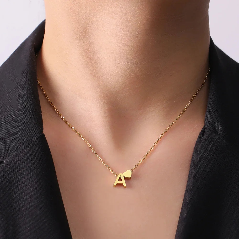 Dainty Heart Initial Necklace
