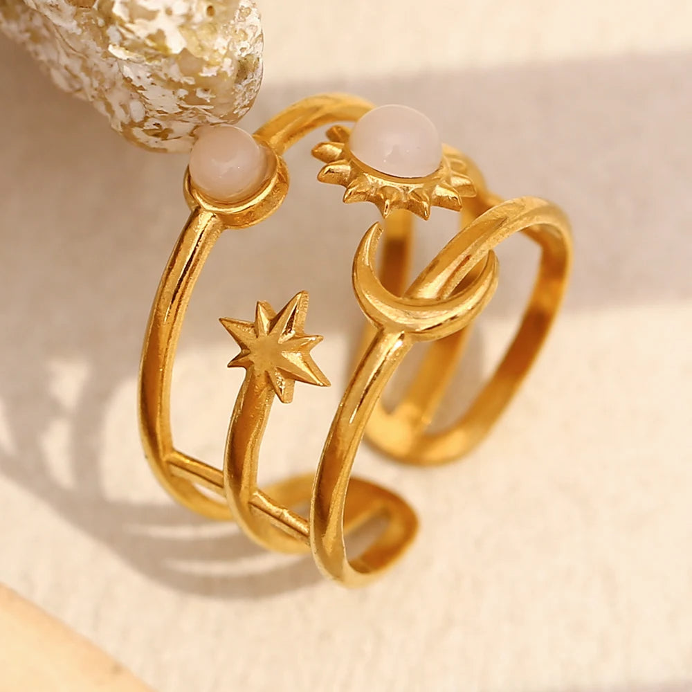 Trilayer Moon & Sun Ring