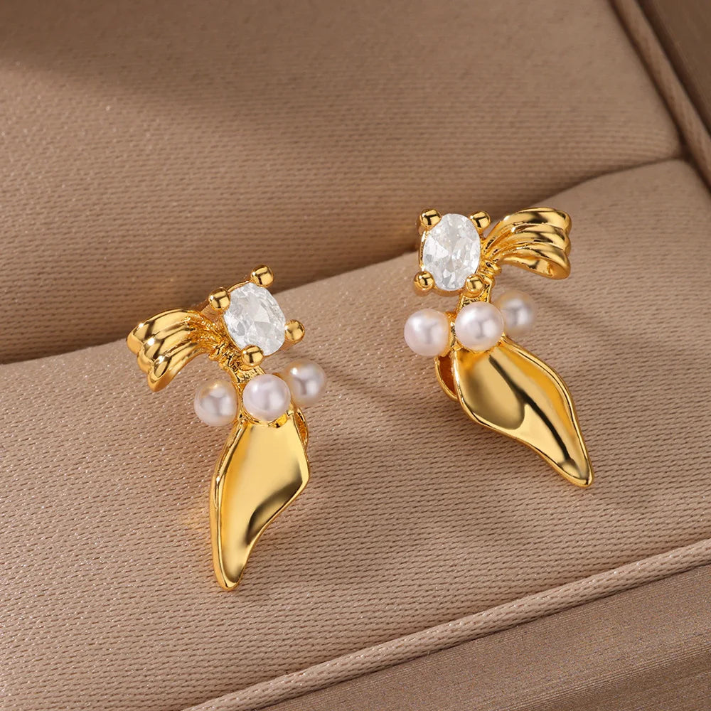 Zircon Pearl Earrings