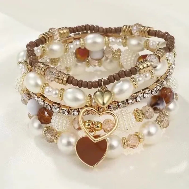 5 PCS Boho Heart Bracelet Set
