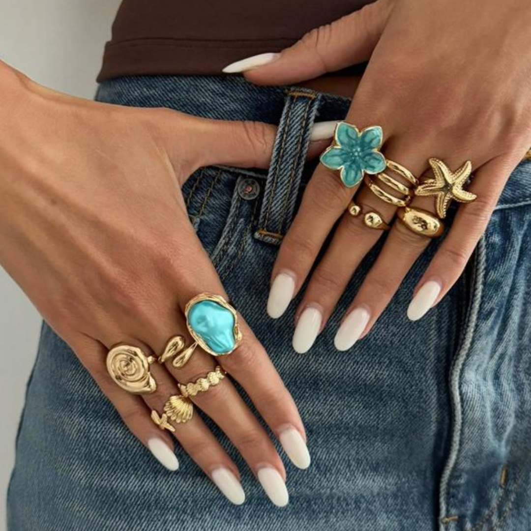 10 PCS Boho Beach Starfish Ring