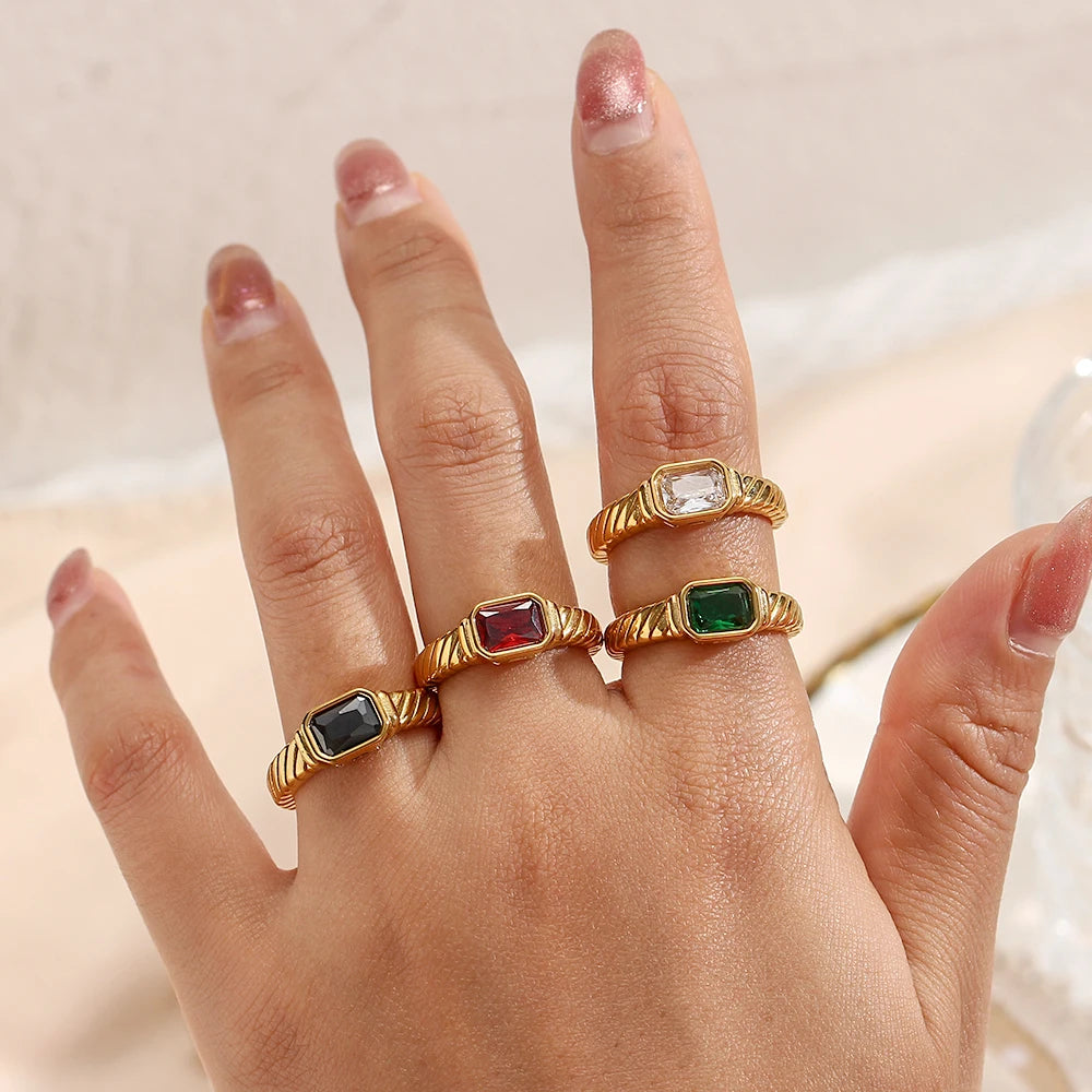 Thin Square Stone Ring