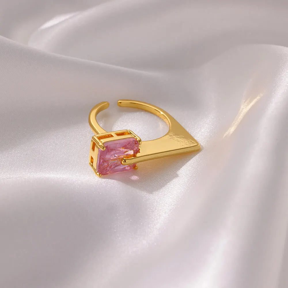 Pink Square Zircon Ring