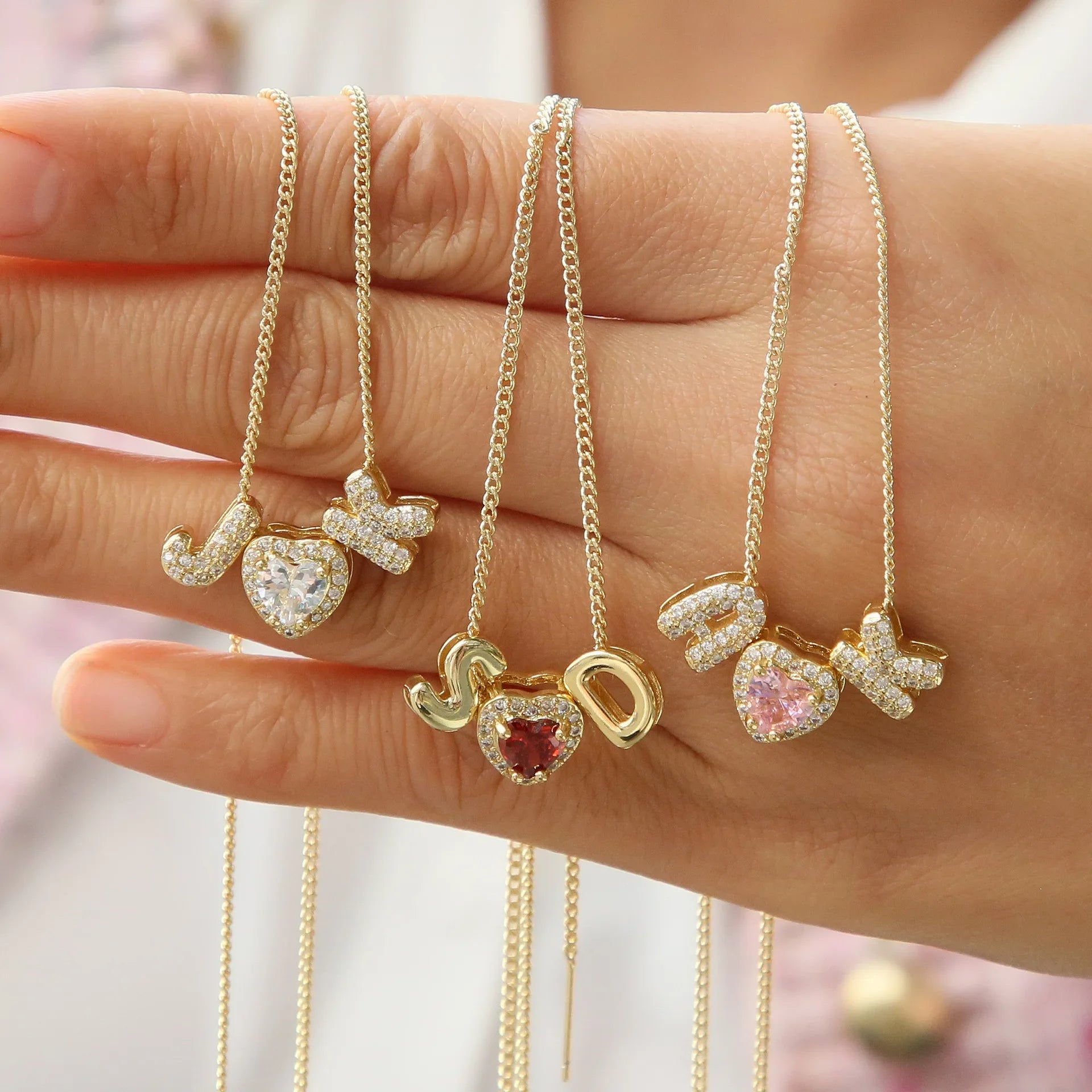 Birthstone Heart Initial Necklace