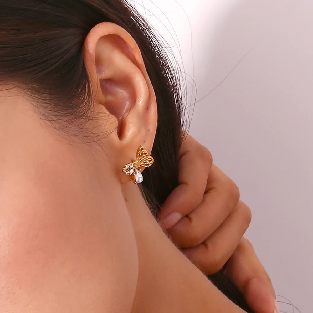 Zircon Butterfly Stud Earrings