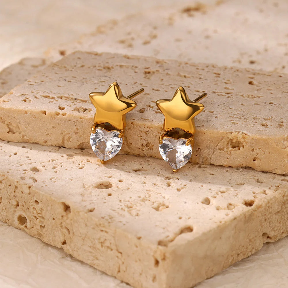 Heart Zircon Star Earrings