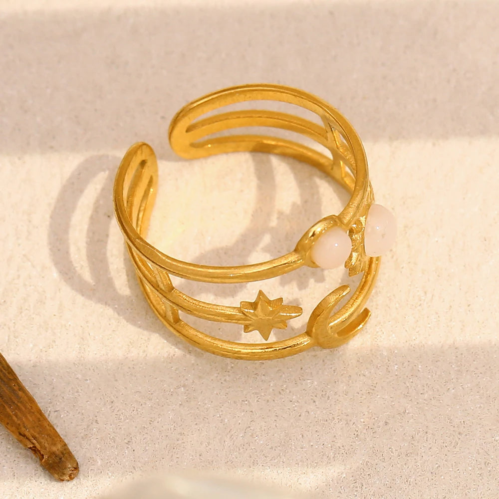 Trilayer Moon & Sun Ring