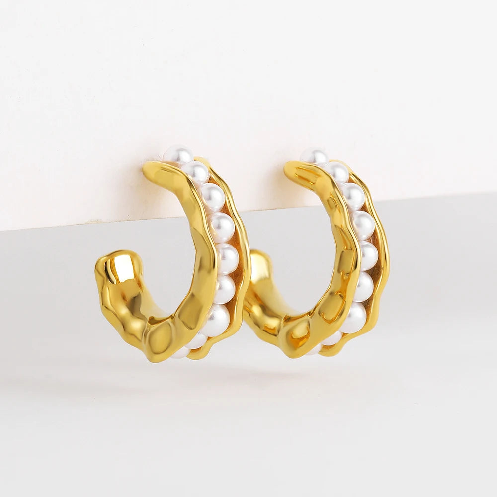 Circle Pearl Hoop Earrings