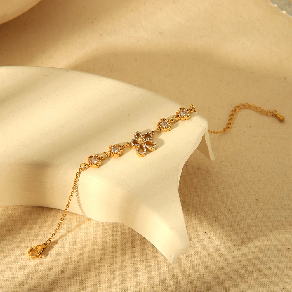 Paved Flower Charm Bracelet