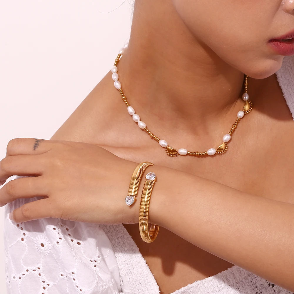 Striped Zircon Heart Bracelet