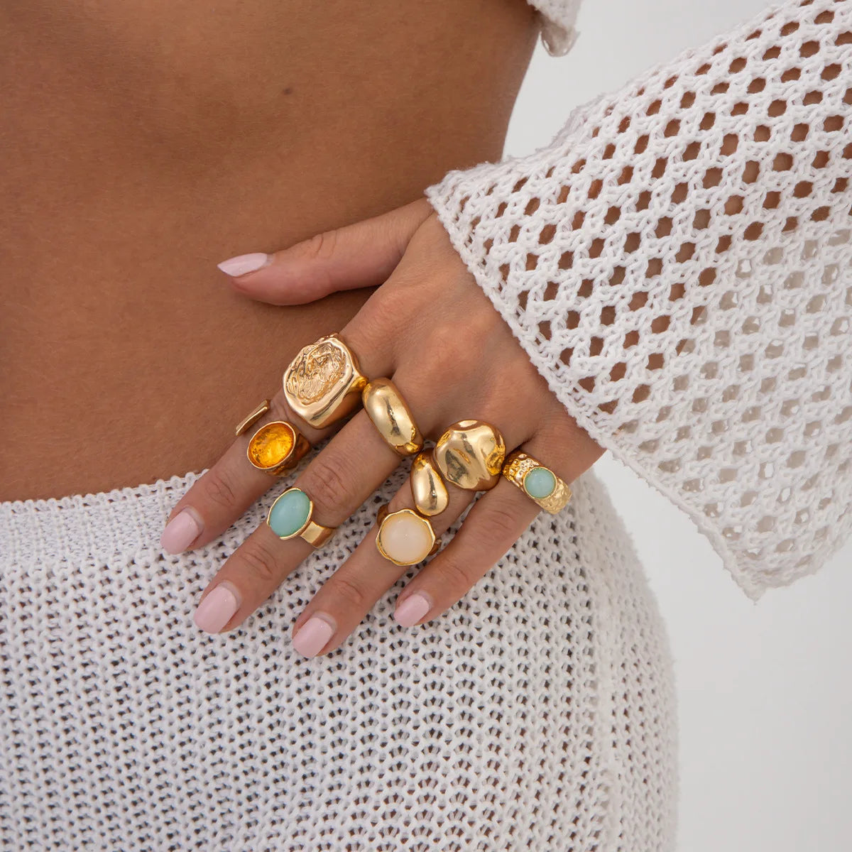 7 PCS Gemstone Ring Set