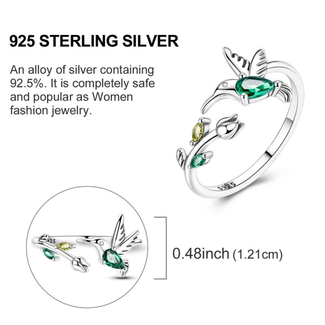 Resizable Hummingbird & Tulip Ring