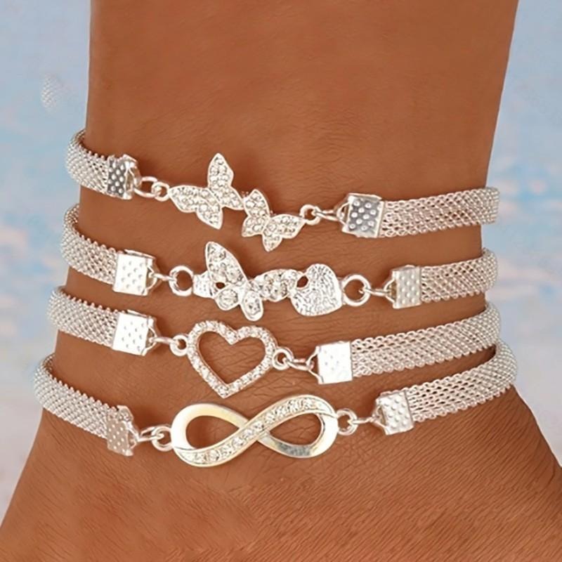 4 PCS Stackable Ankle Bracelet Set