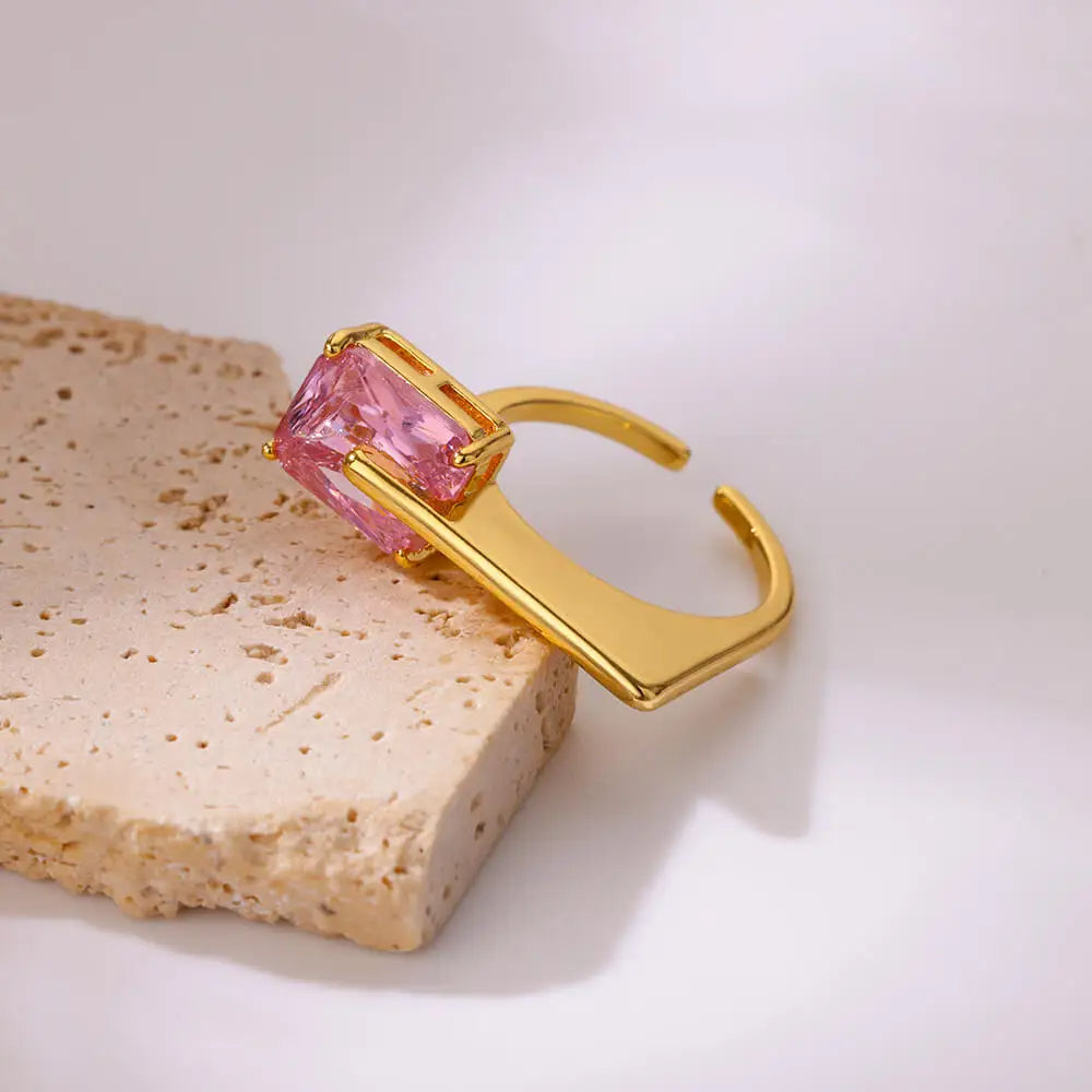 Pink Square Zircon Ring