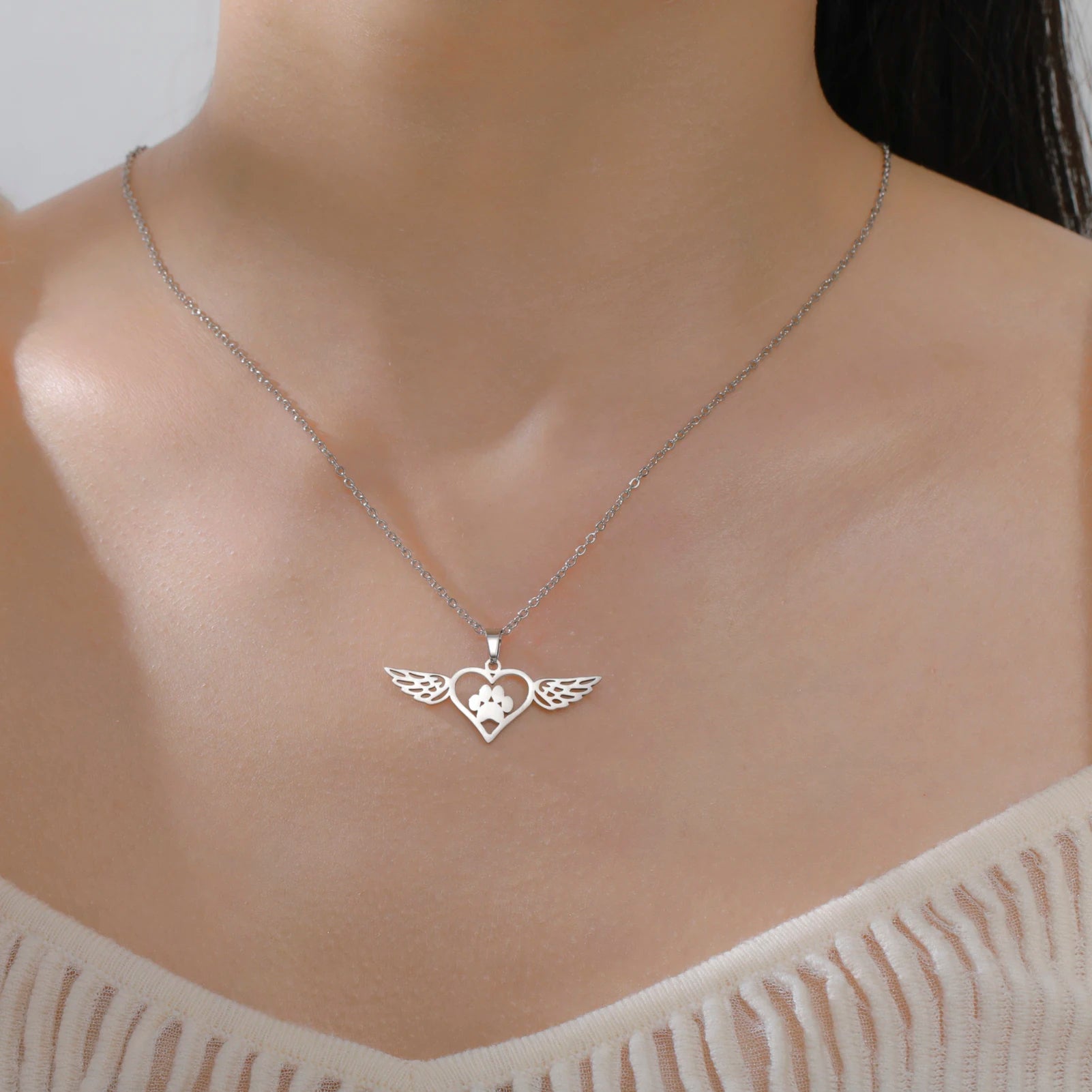 Paw Heart Wing Necklace