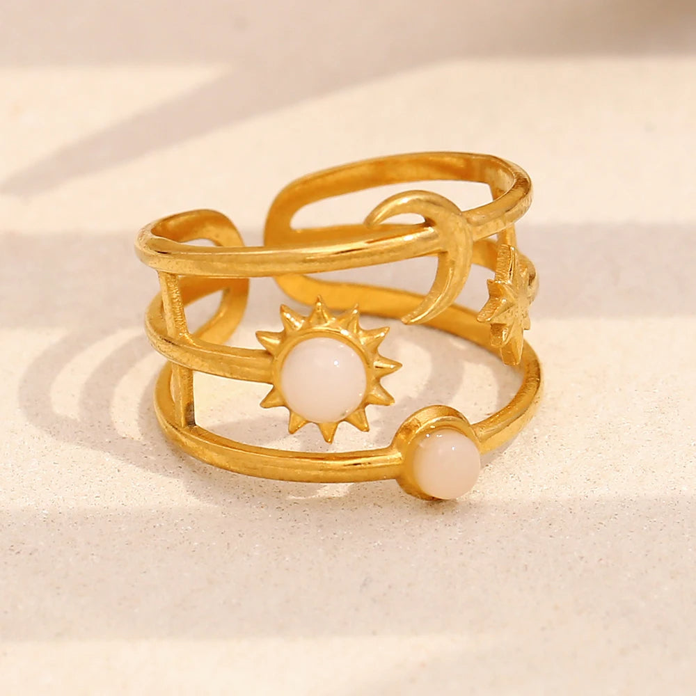 Trilayer Moon & Sun Ring
