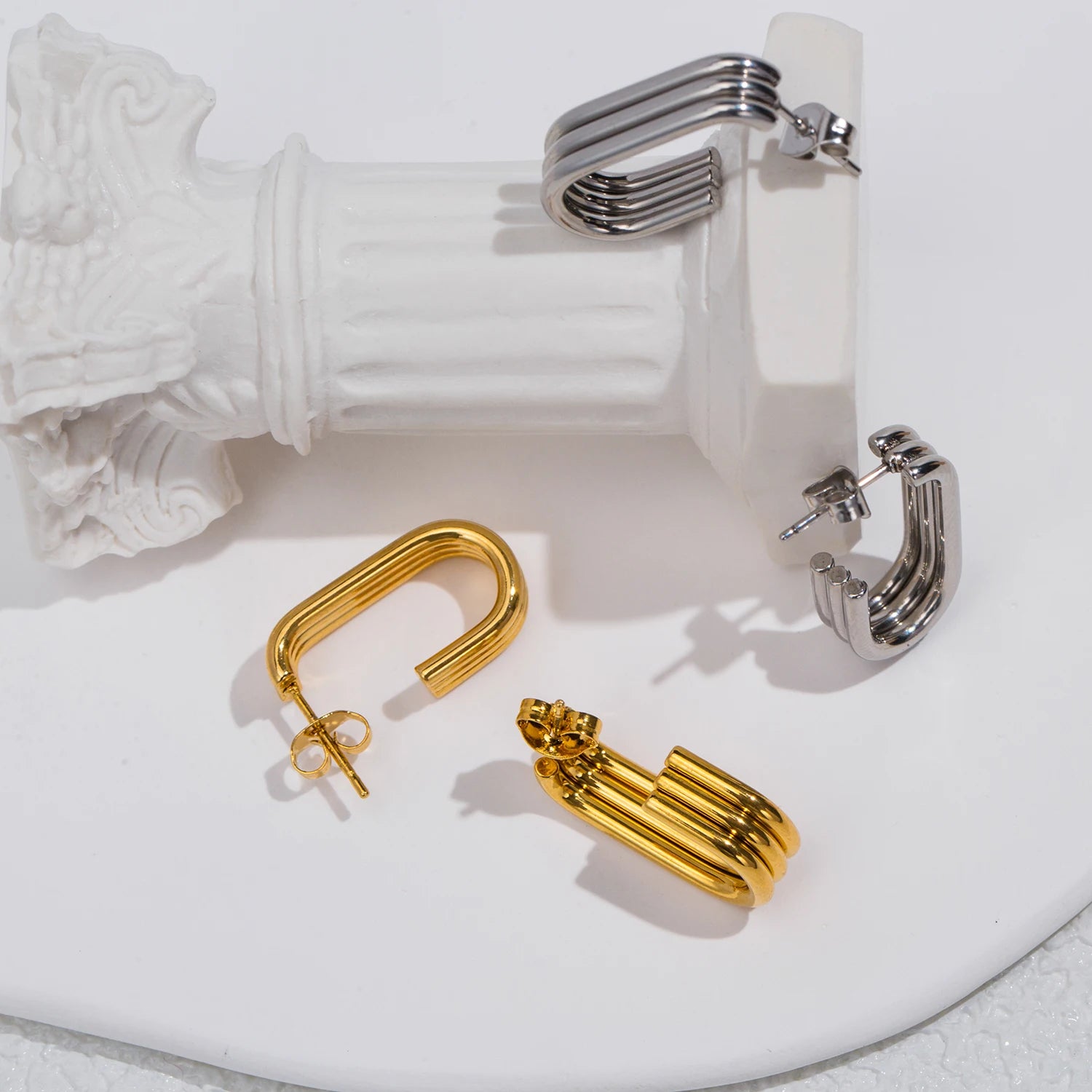 Trilayer J Shaped Earrings
