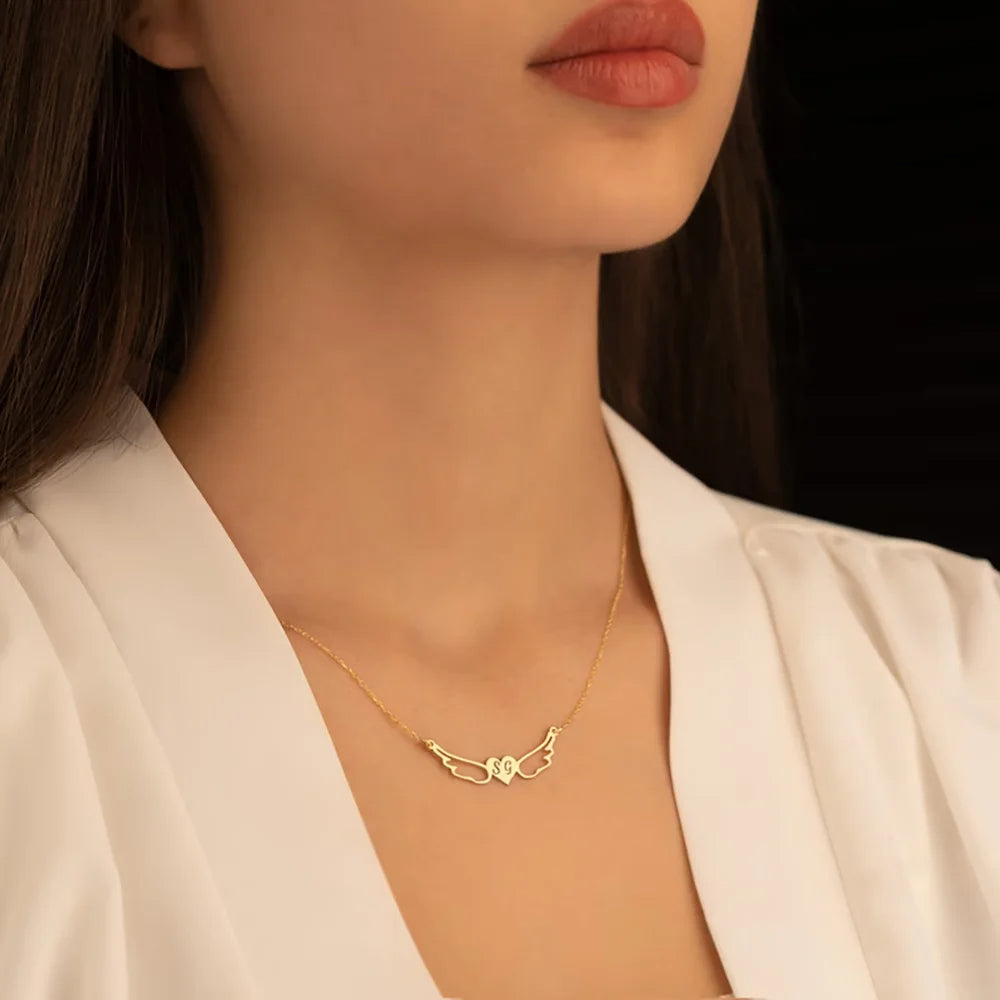 Angel Wing Initial Necklace
