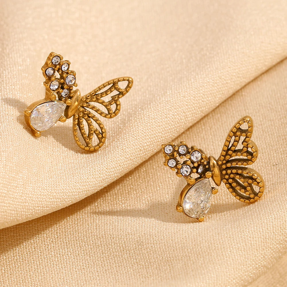 Zircon Butterfly Stud Earrings