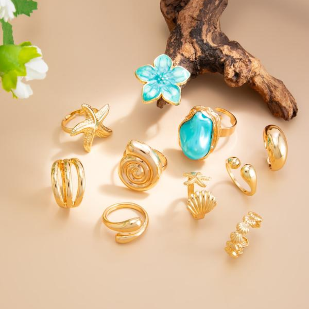 10 PCS Boho Beach Starfish Ring