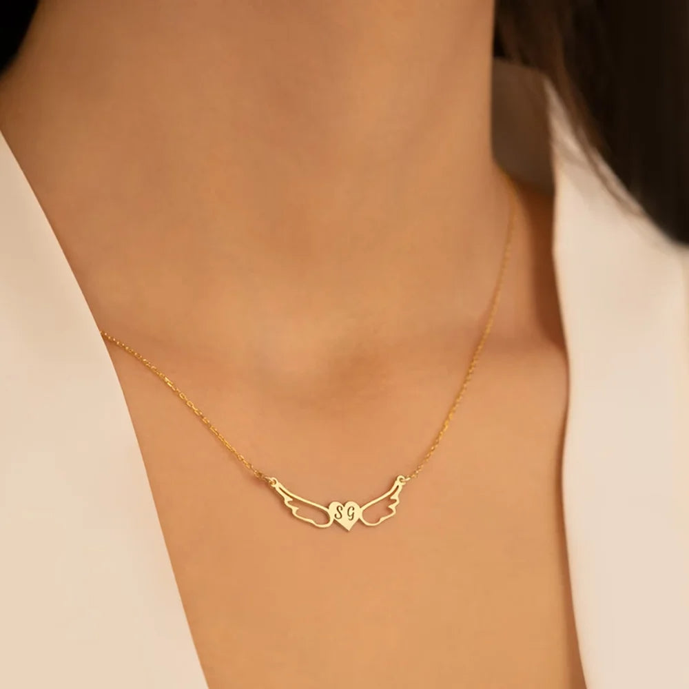Angel Wing Initial Necklace