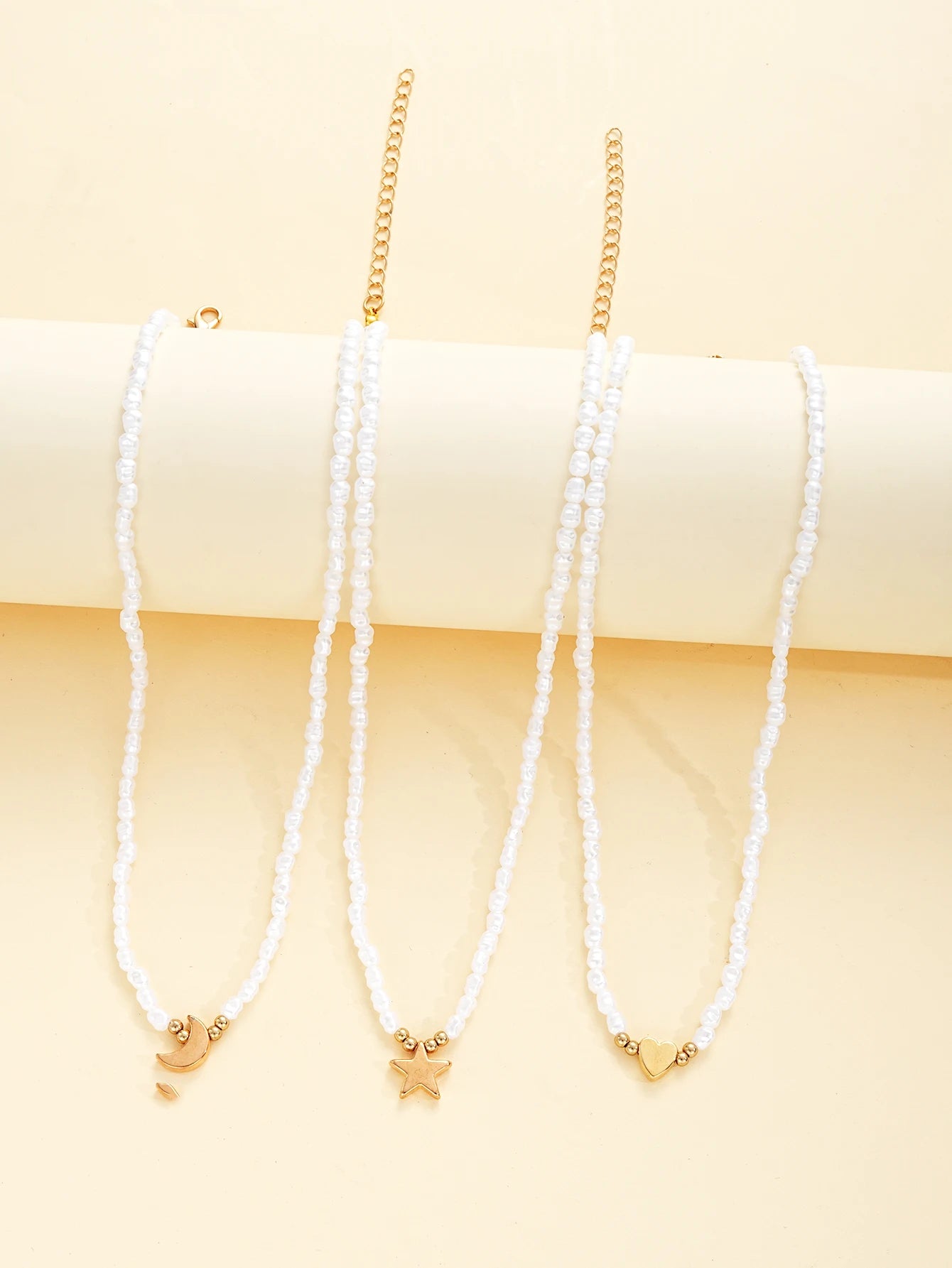 3 PCS Layered Pearl & Charm Necklace Set