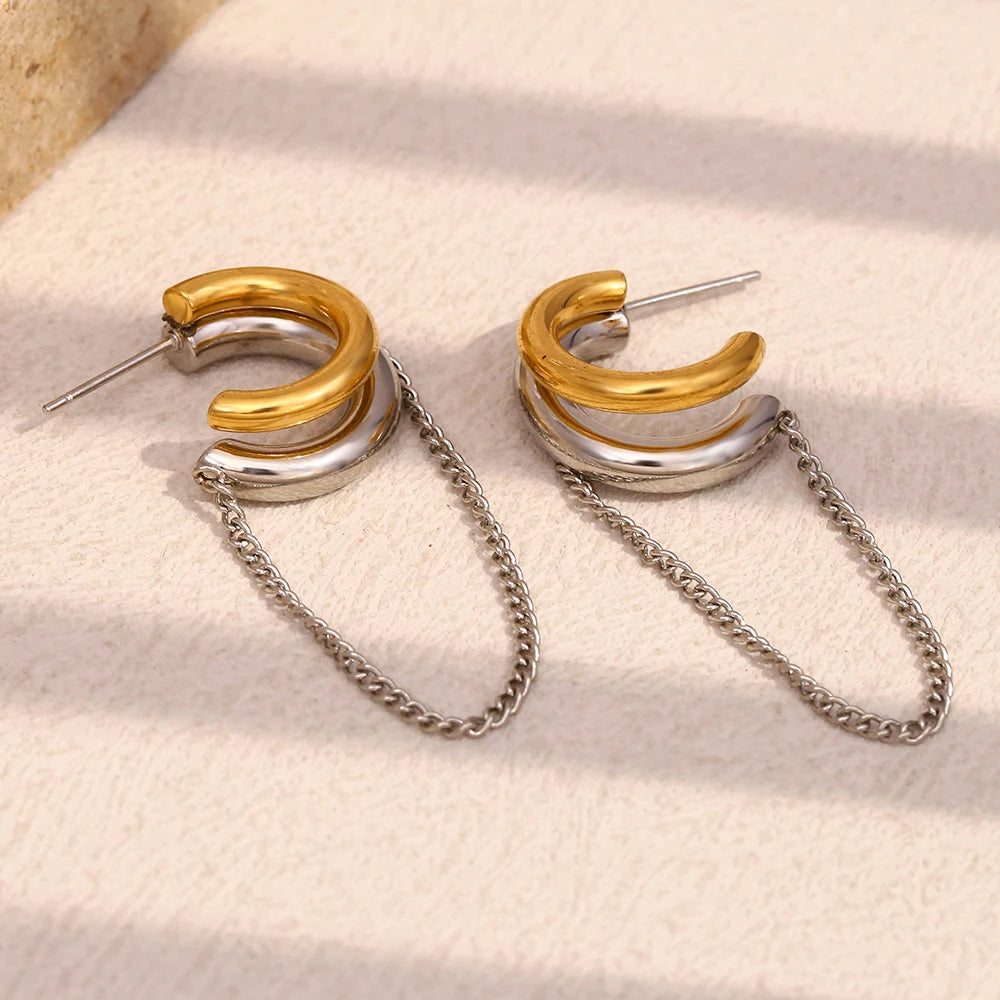 Dual Tone Chain Earrings