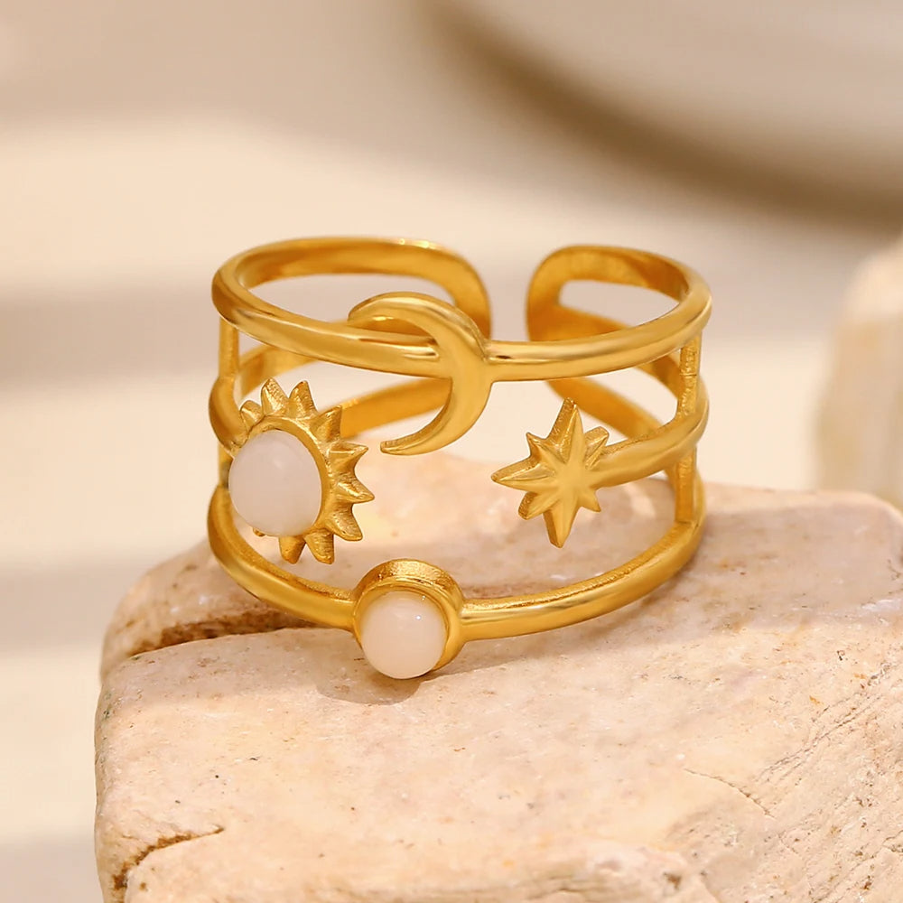 Trilayer Moon & Sun Ring