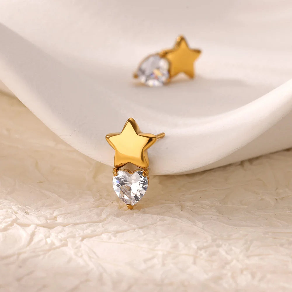 Heart Zircon Star Earrings
