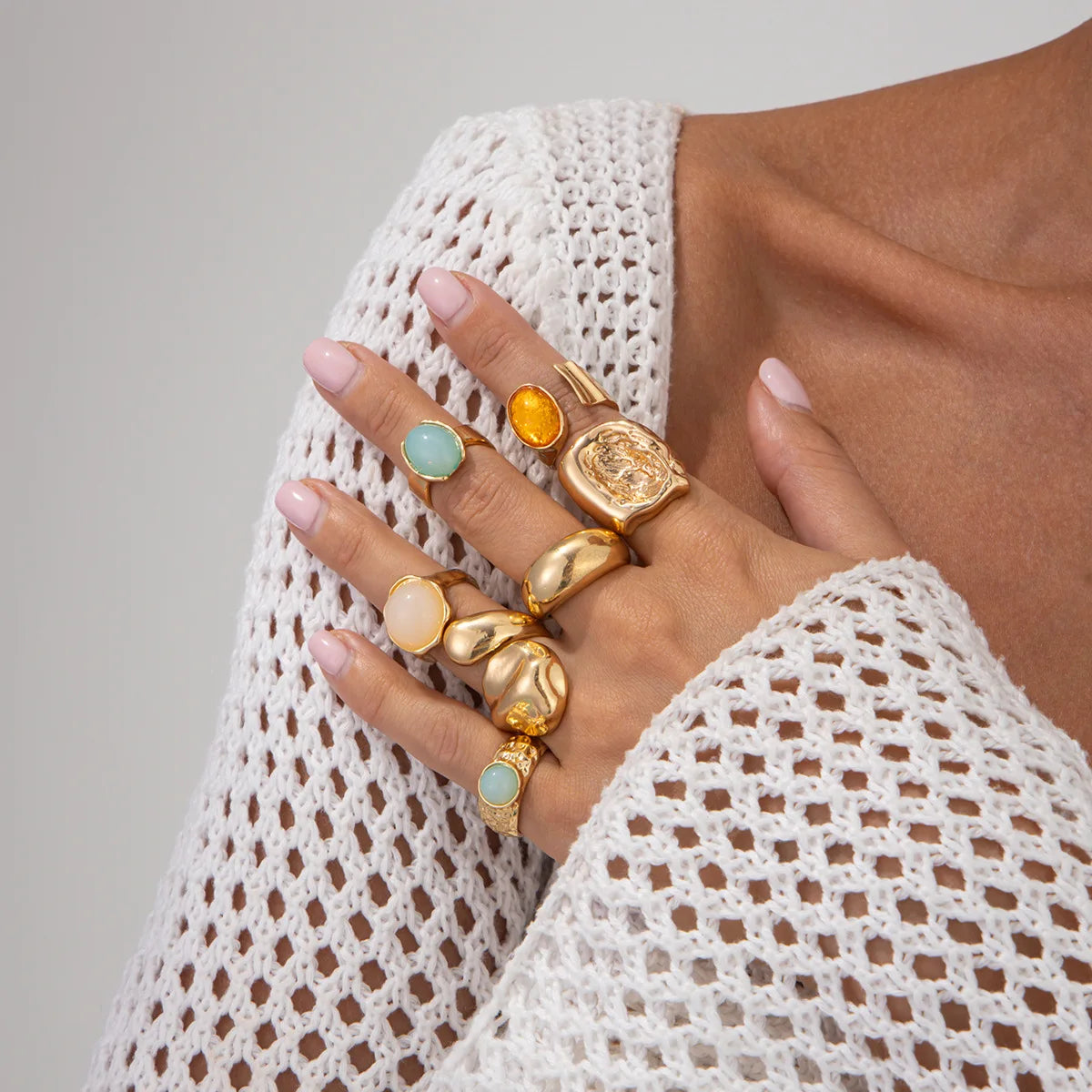 7 PCS Gemstone Ring Set