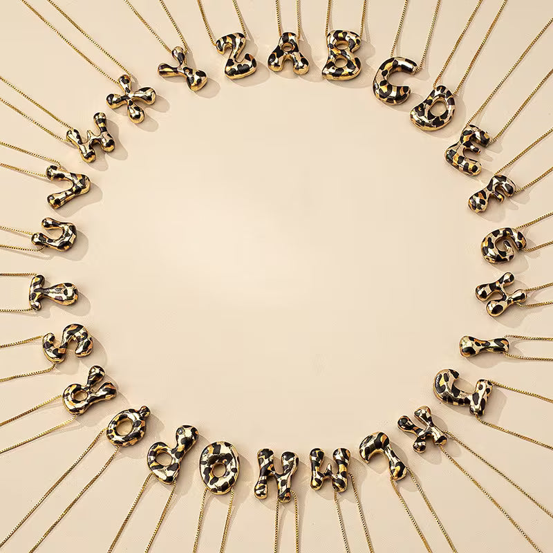 Bubble Leopard Initial Necklace