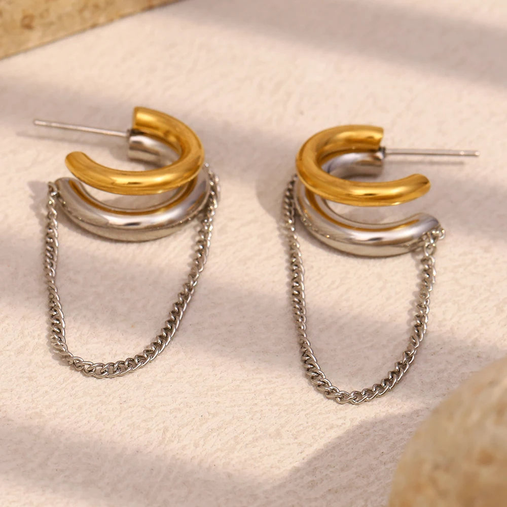 Dual Tone Chain Earrings