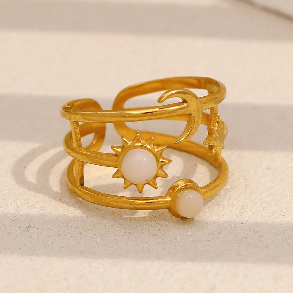 Trilayer Moon & Sun Ring