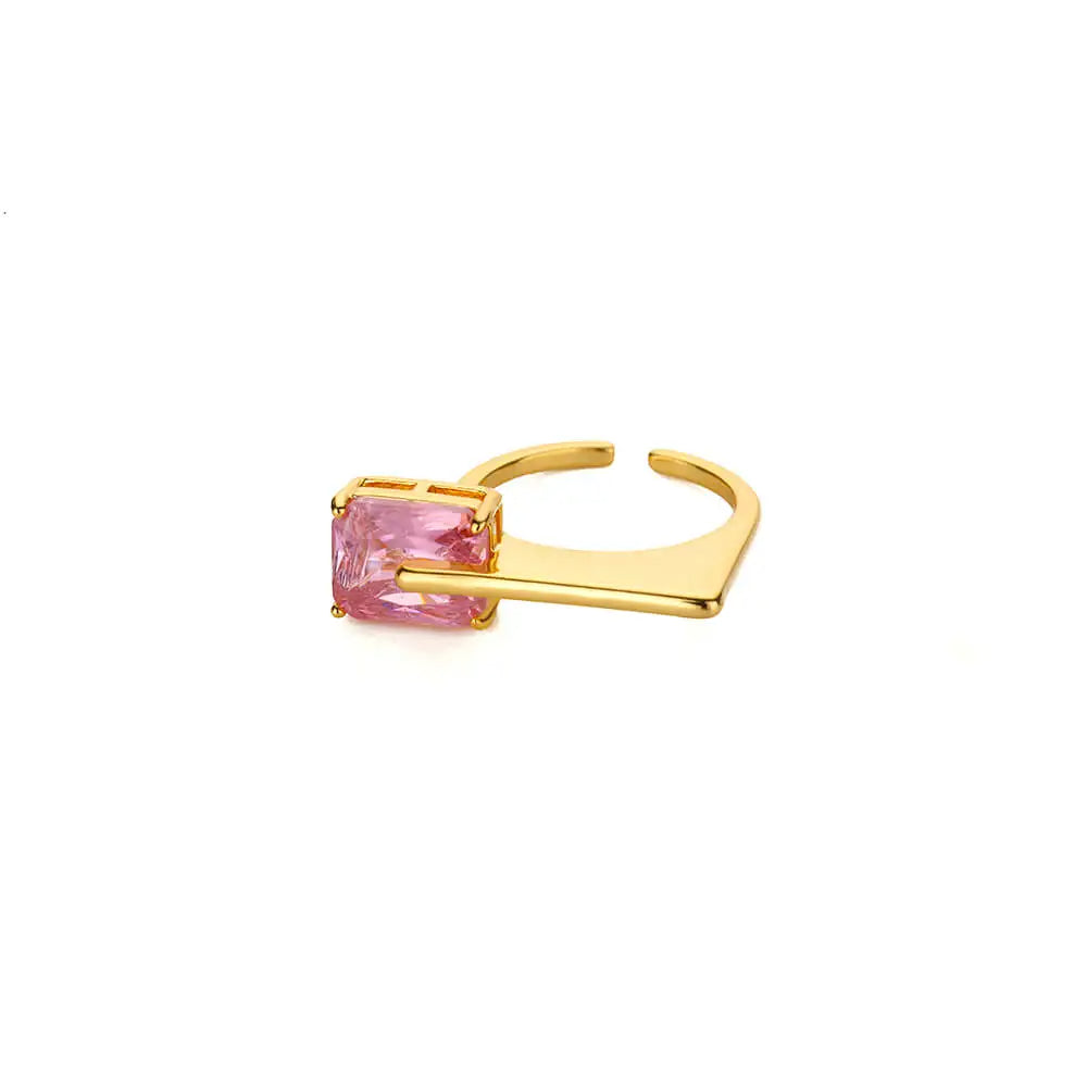 Pink Square Zircon Ring