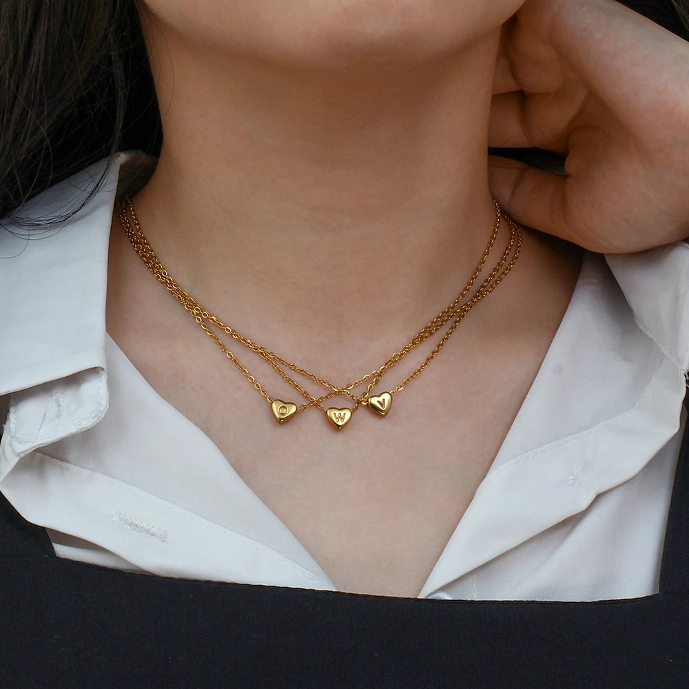 Small Heart Letter Necklace