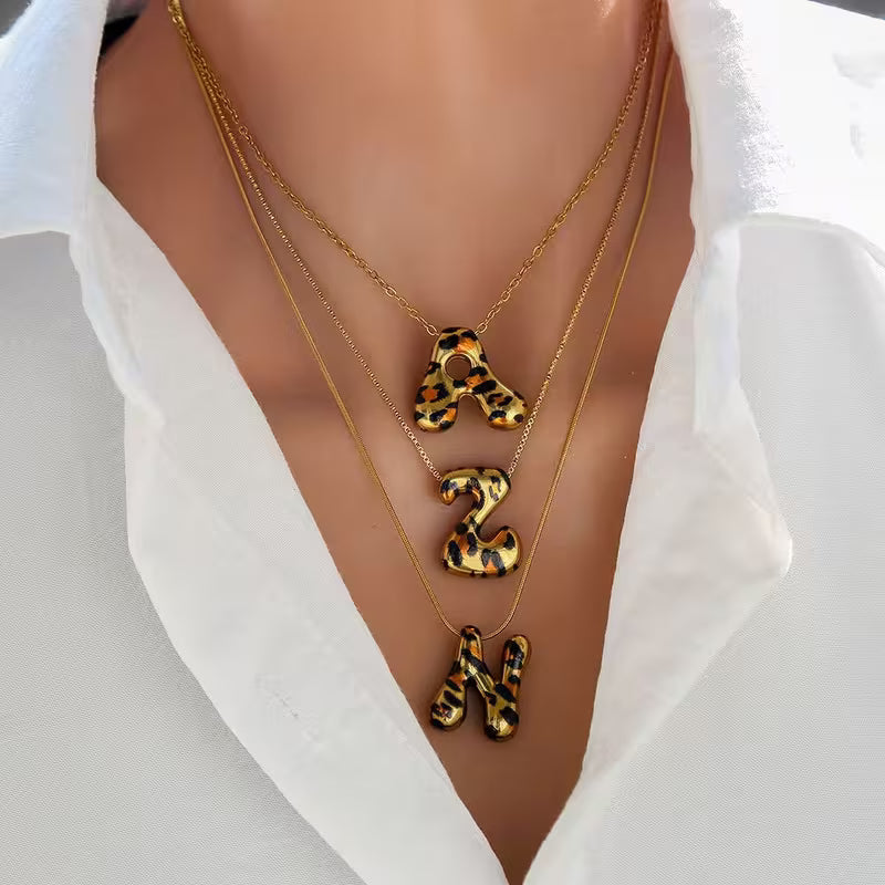 Bubble Leopard Initial Necklace