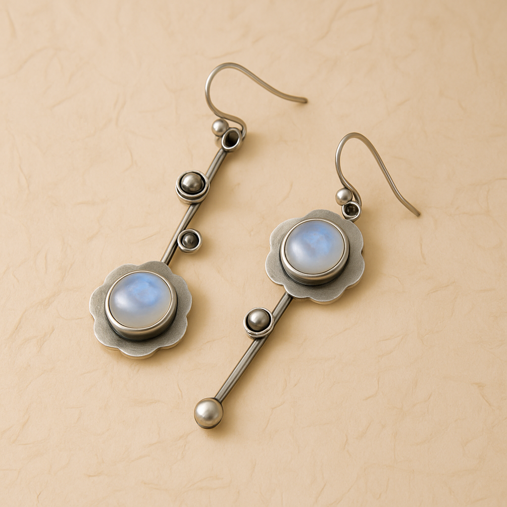 Asymmetric Moonstone Flower Earrings