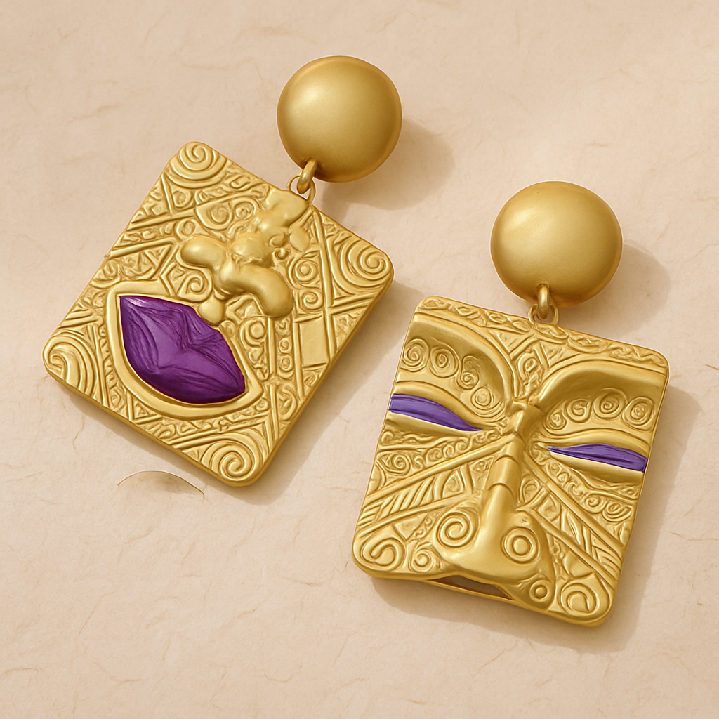 Asymmetric Golden Portrait Earrings